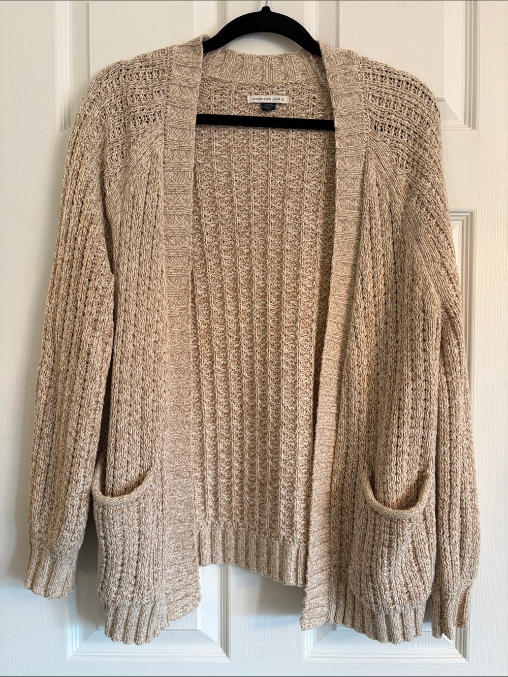 AMERICAN EAGLE Outfitters Beige Open-Front Chunky Knit Cotton Blend Cardigan